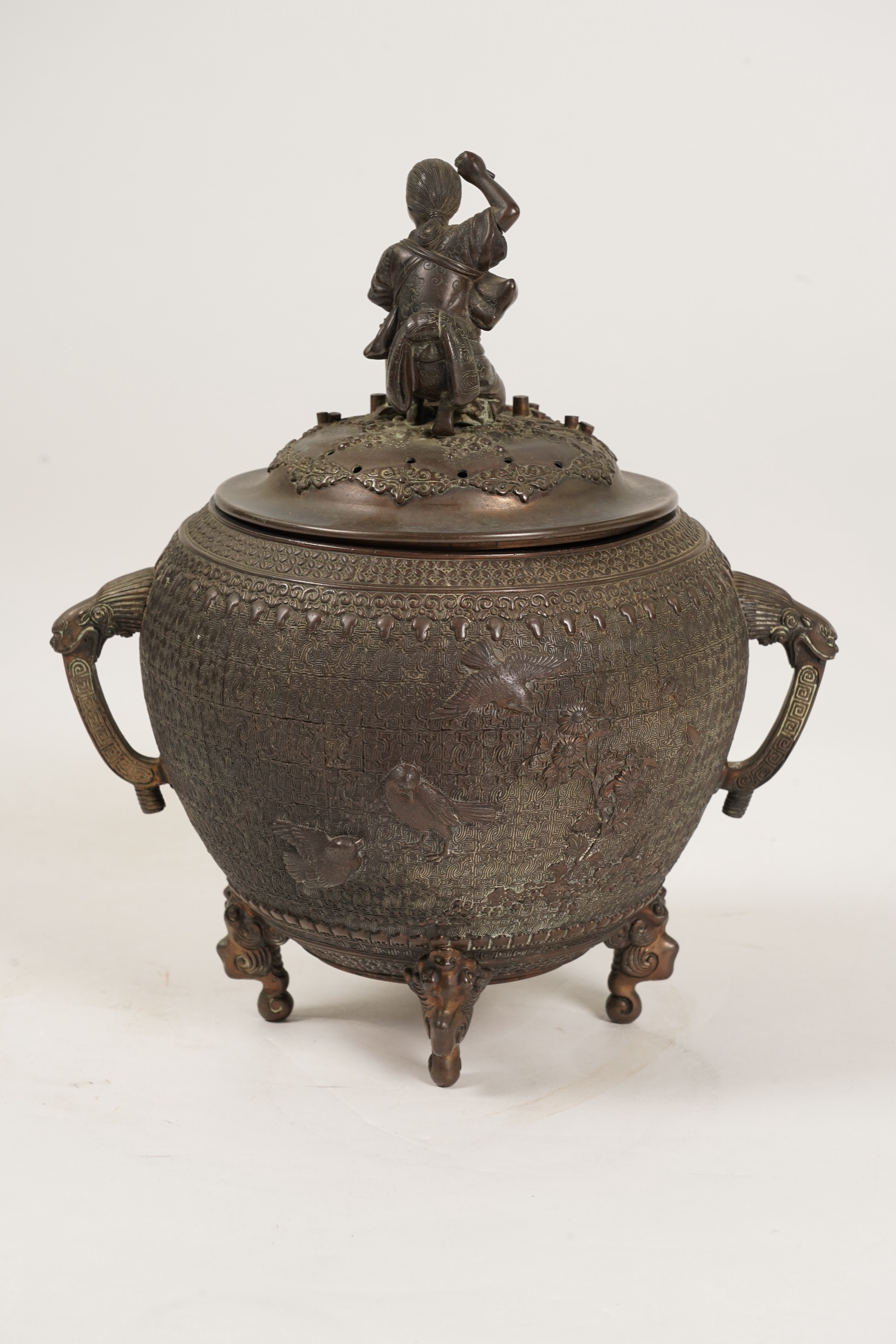 A large Japanese bronze koro and cover, 19th century
